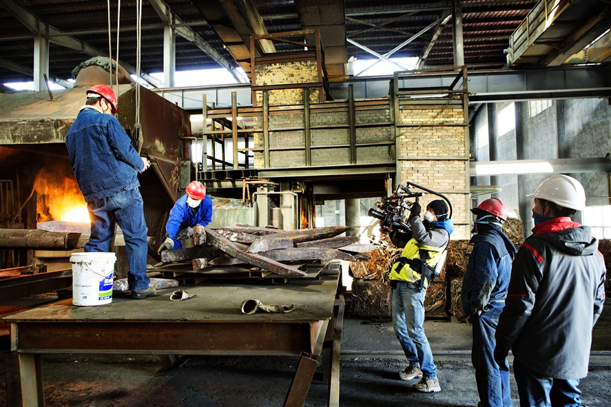Industrial filming setup for a factory and process shoot in China.